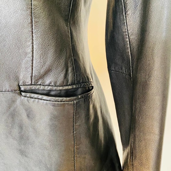 Aqua Lambskin Leather Black Cotton Lined Fitted Blazer Jacket Size Extra Small - Picture 4 of 10